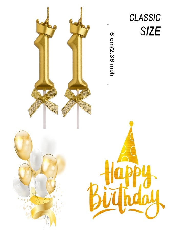 AOOLADA 11th Birthday Candles, Gold 3D Number 11 Happy Birthday Candle with Crown, Cake Topper Decorations for Teenagers Boys Girls - Image 2